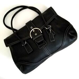 Coach Soho Hamptons Flap Buckle Black Leather Purse Bag Satchel #9636